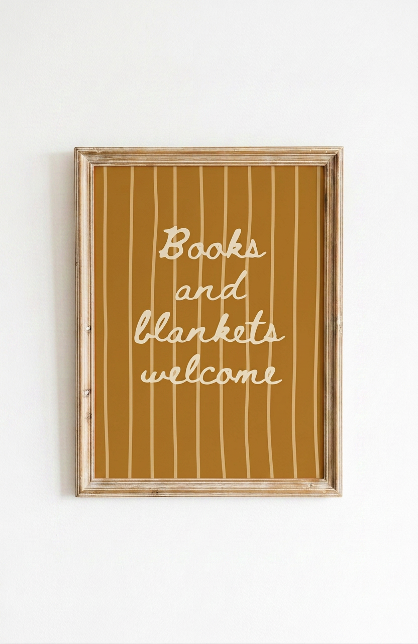 Books and Blankets Poster in warmem Senfgelb